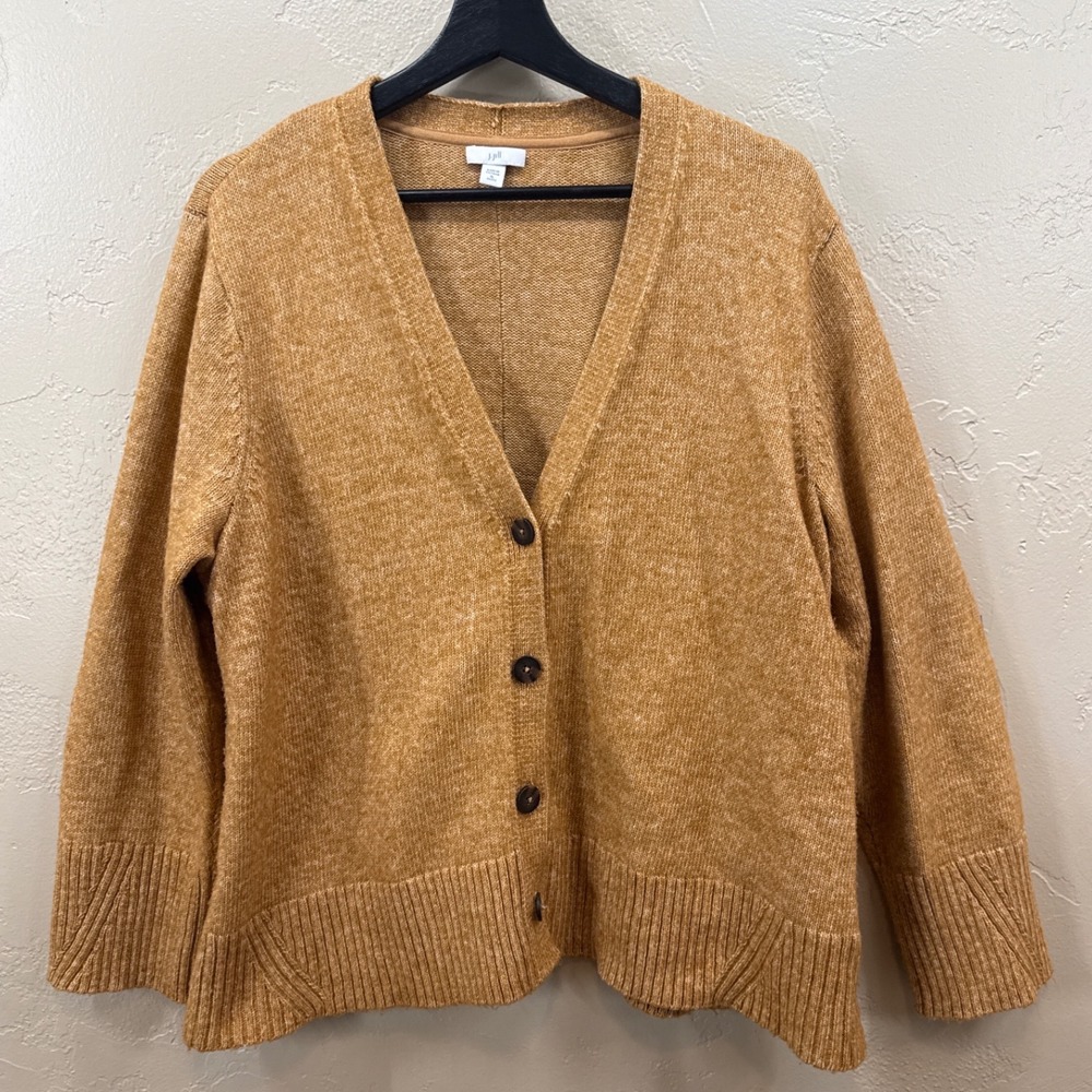 J. Jill Mustard Yellow Marled Knit V-Neck Cardigan Sweater XL Petite